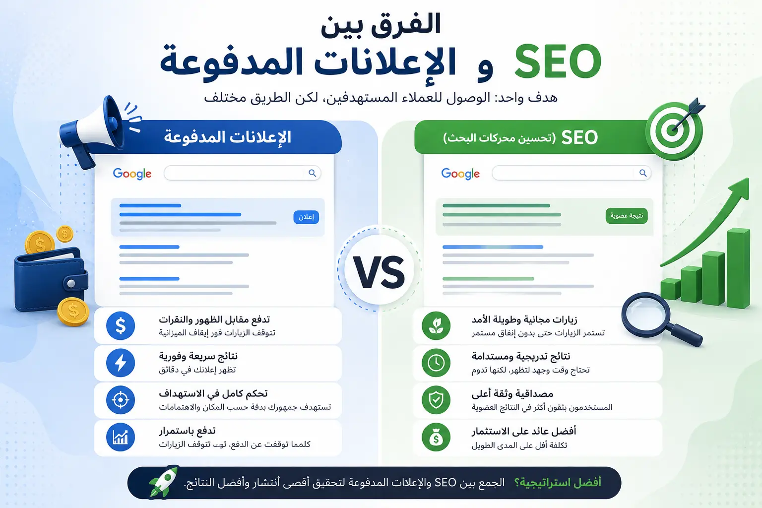 الفرق بين SEO والإعلانات المدفوعة